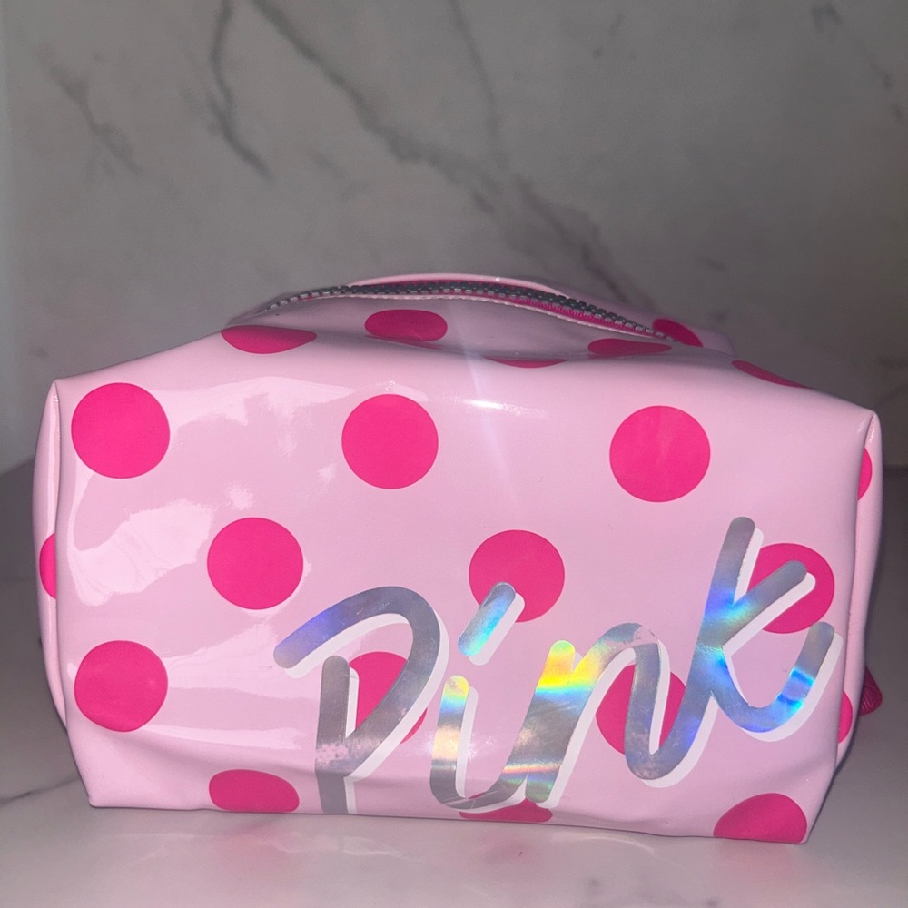PINK Victoria's Secret Pink Cosmetic Bag with Polka Dots- USED